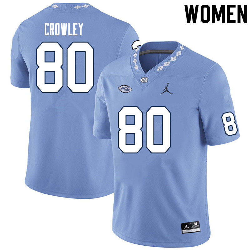 Women #80 Will Crowley North Carolina Tar Heels College Football Jerseys Sale-Carolina Blue